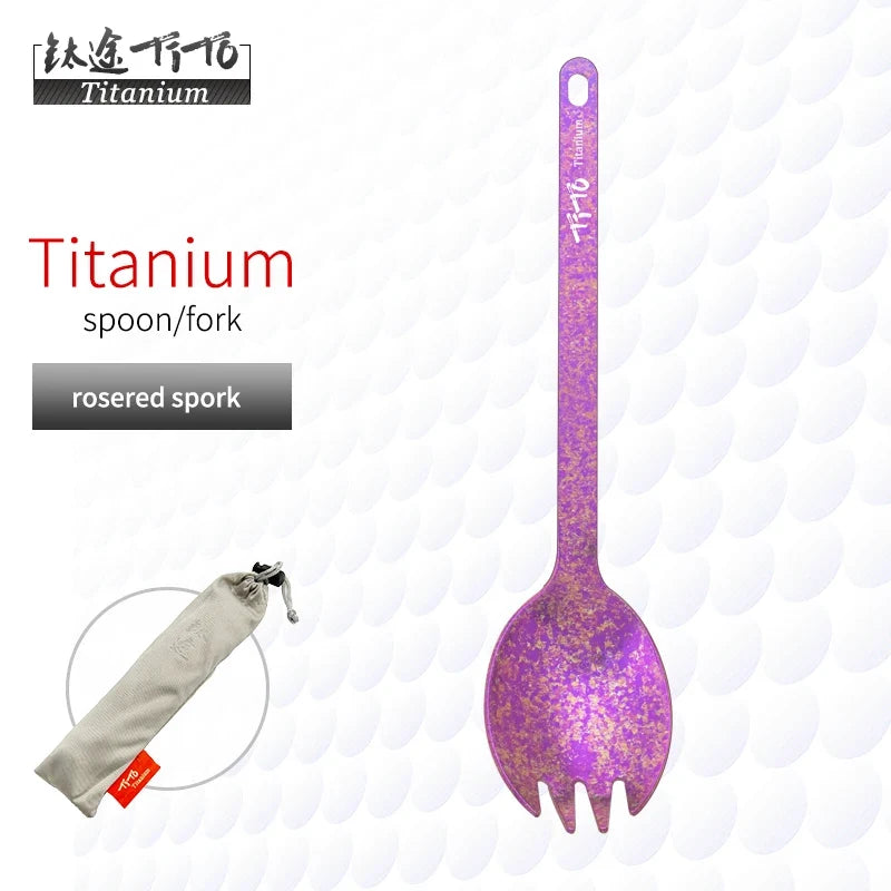 TiTo Outdoor Camping Titanium Spork 13.8g Ultralight Titanium Spoon Long Handle Spoon Outdoor Camping Picnic Titanium Fork