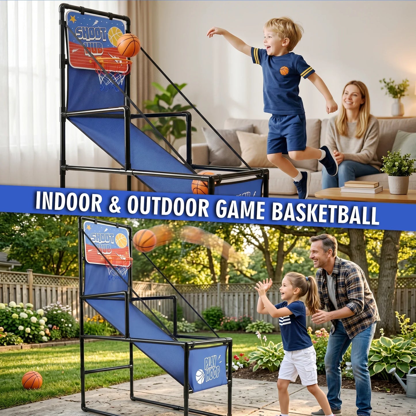 Kids Basketball Arcade Game Indoor Basketball Hoop Set with 2 Balls & Pump Foldable Shooting Game Toy for Toddlers Children Ages 3+