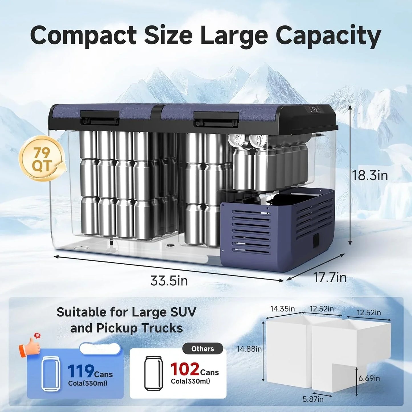 12 Volt Car Refrigerator, 79qt(75l) IPX4 Waterproof Electric Cooler