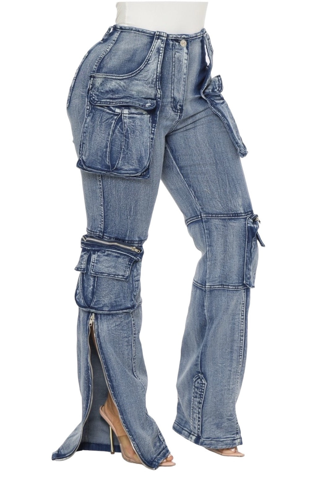 Pantalones cargo de mezclilla con lavado ácido