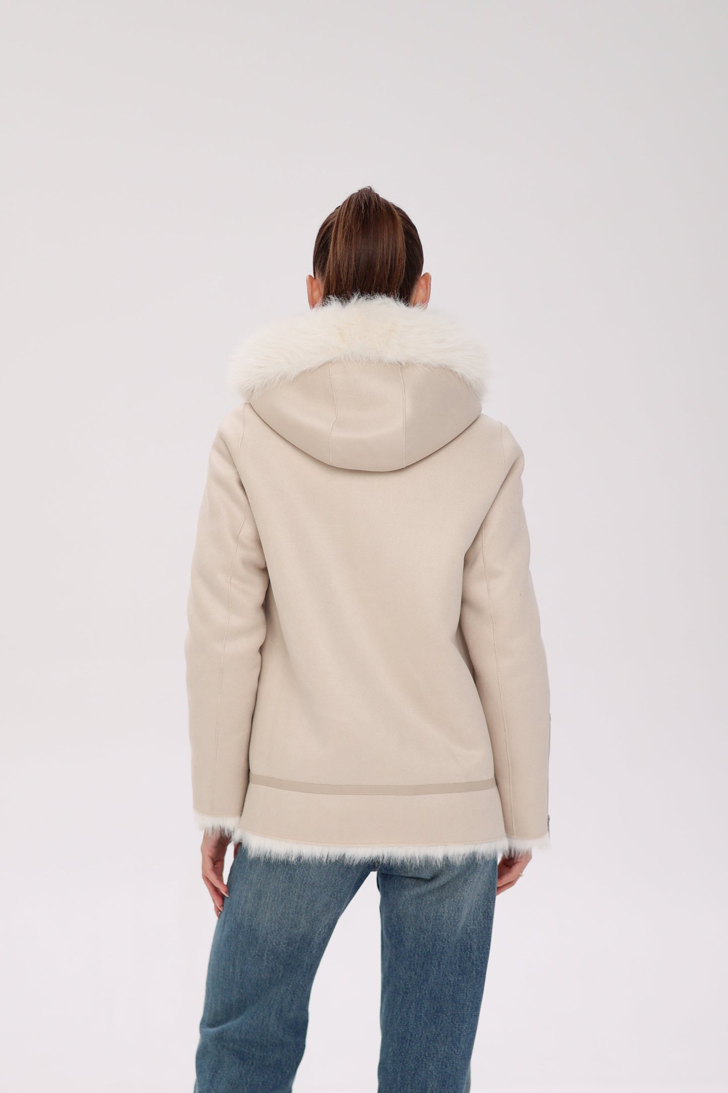 ⇆ Chaqueta Reversible con Capucha de Mezcla de Lana