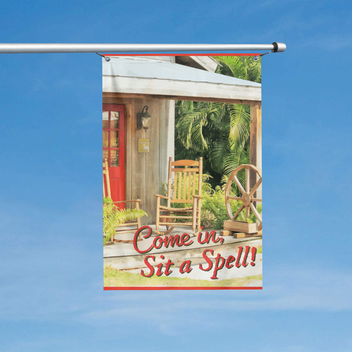 Come In Sit a Spell Front Porch 4 x 6 feet Vertical Flag Banner