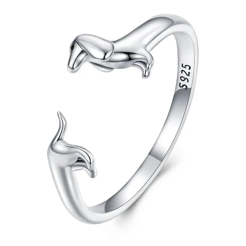 WOSTU 925 Sterling Silver Cat Pet Adjustable Rings For Women Animal Dog Open Ring Family Daughter Birthday Jewelry Girl Gift