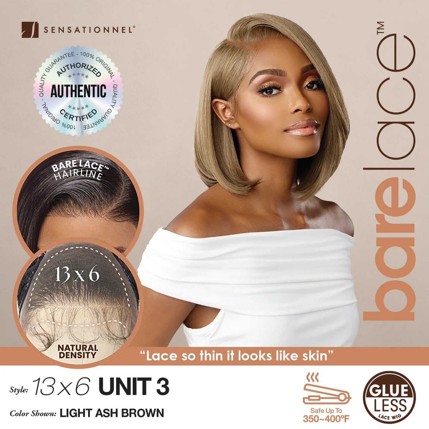 Sensationnel Glueless BareLace HD Lace Front Wig 13X6 Unit 3 – Bob, Glueless, Pre-Plucked, Heat Safe