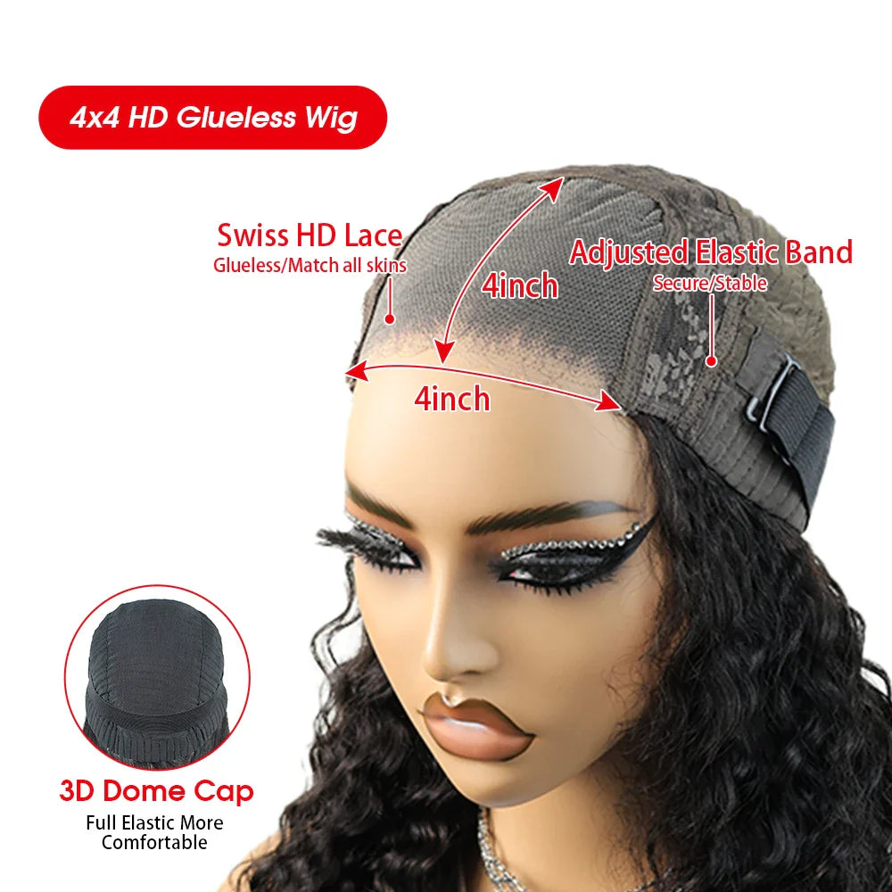 Pelucas de cabello humano liso sin pegamento pre-cortadas para mujer, peluca brasileña sin pegamento, lista para usar, pre-arrancada, 200%.