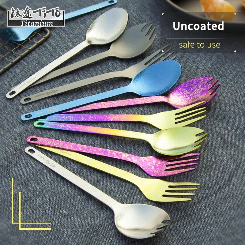 TiTo Outdoor Camping Titanium Spork 13.8g Ultralight Titanium Spoon Long Handle Spoon Outdoor Camping Picnic Titanium Fork