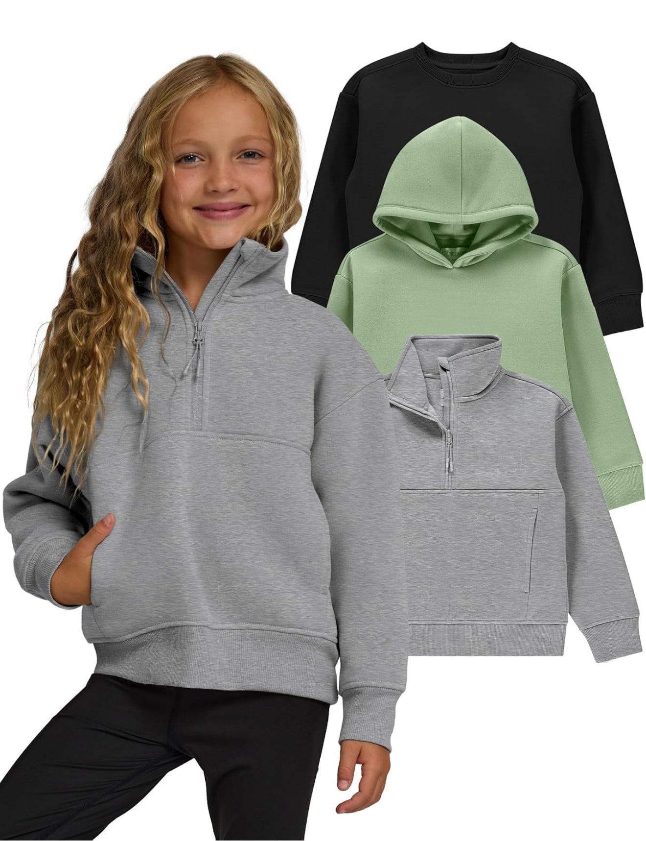 Girls 3-Pack Sweatshirts - Hoodies & Quarter Zip Fleece Set | AURORE LUXURE