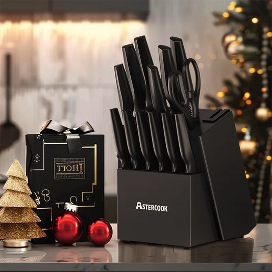 15-Piece Kitchen Knife Set with Block & Built-in Sharpener – Dishwasher Safe German Stainless Steel Knives