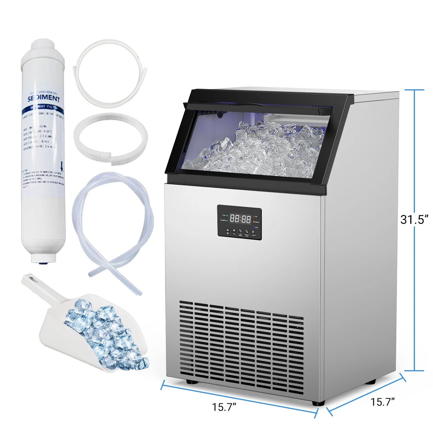 ETL Certified Commercial Ice Maker Machine 160LBS/24H, 45LBS Capacity Freestanding & Under Counter Ice Maker, Clear Ice Cubes