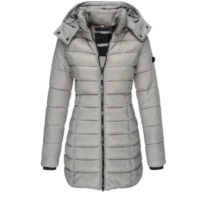 Winter Thicken Warm Women Parkas Zippers Solid Overcoat Casual Long Sleeve Padded Puffer Jacket Female Mid-length Slim Coat Top