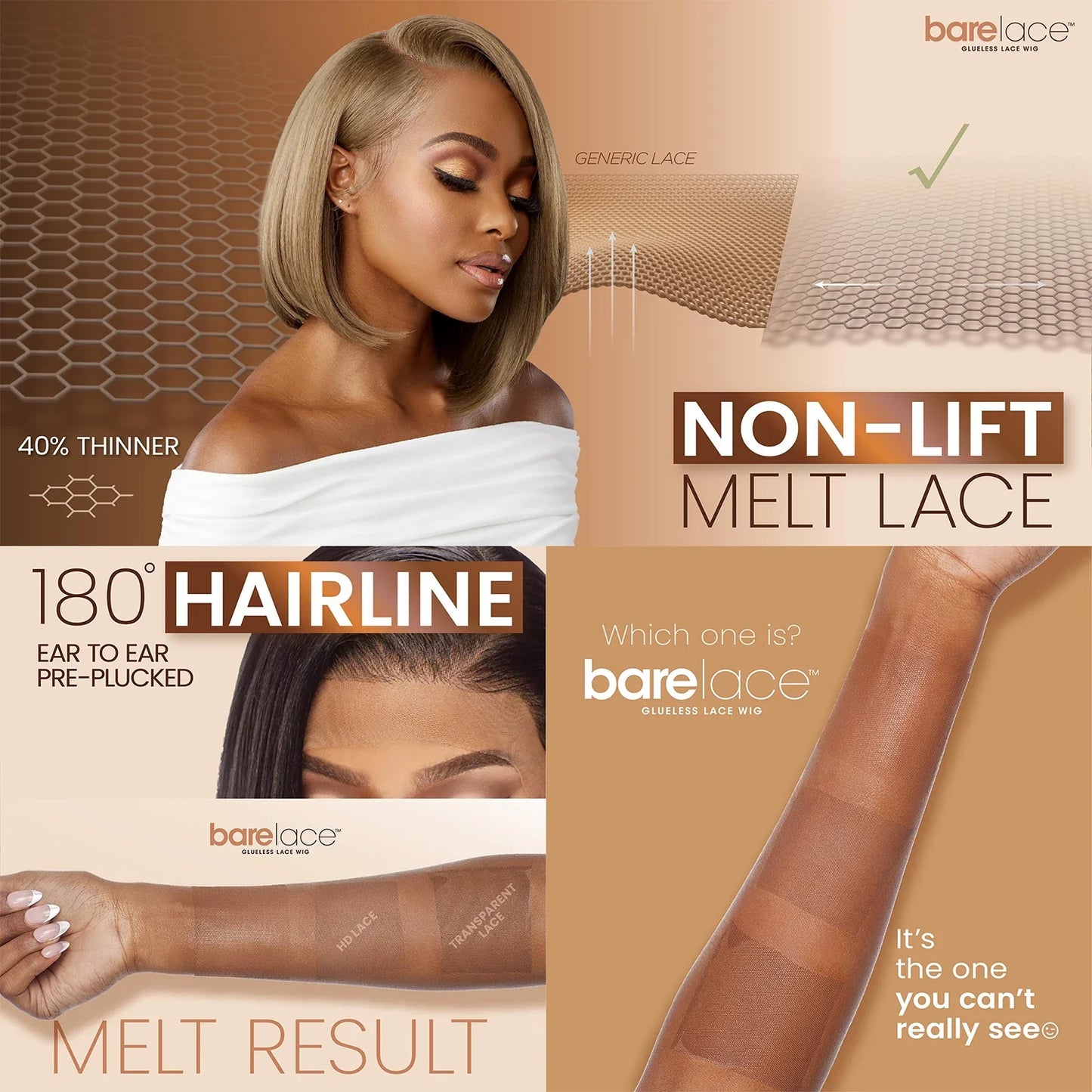 Sensationnel Glueless BareLace HD Lace Front Wig 13X6 Unit 3 – Bob, Glueless, Pre-Plucked, Heat Safe