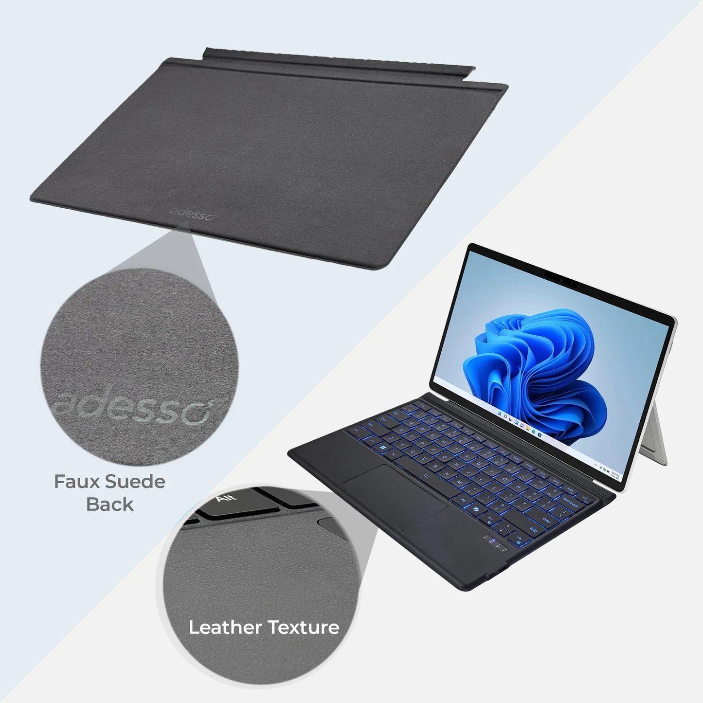 Bluetooth Keyboard with Touchpad for Surface Pro 3/4/5/6/7, Ultra-Slim Magnetic Stand Cover with Quiet Scissor Switch Keys and Rechargeable Battery