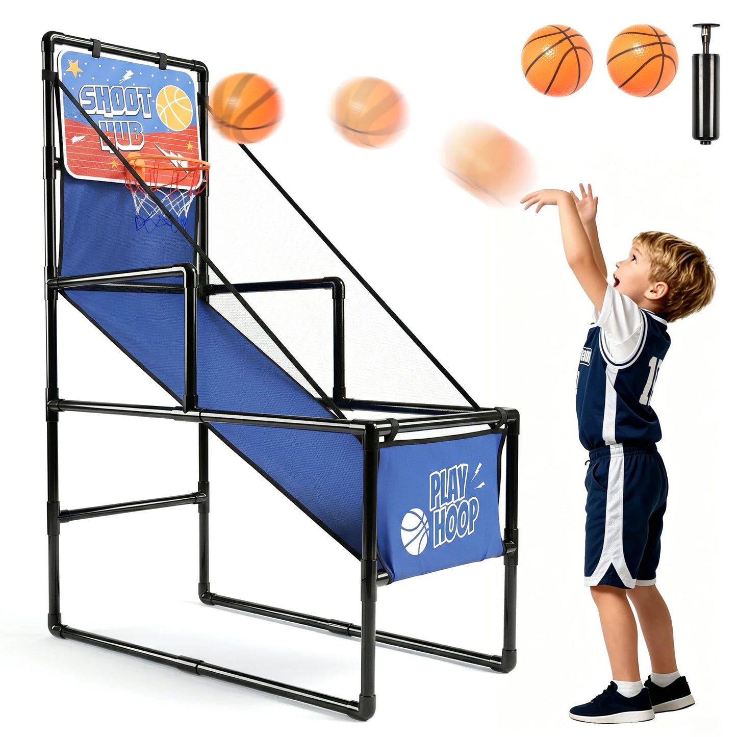 Kids Basketball Arcade Game Indoor Basketball Hoop Set with 2 Balls & Pump Foldable Shooting Game Toy for Toddlers Children Ages 3+