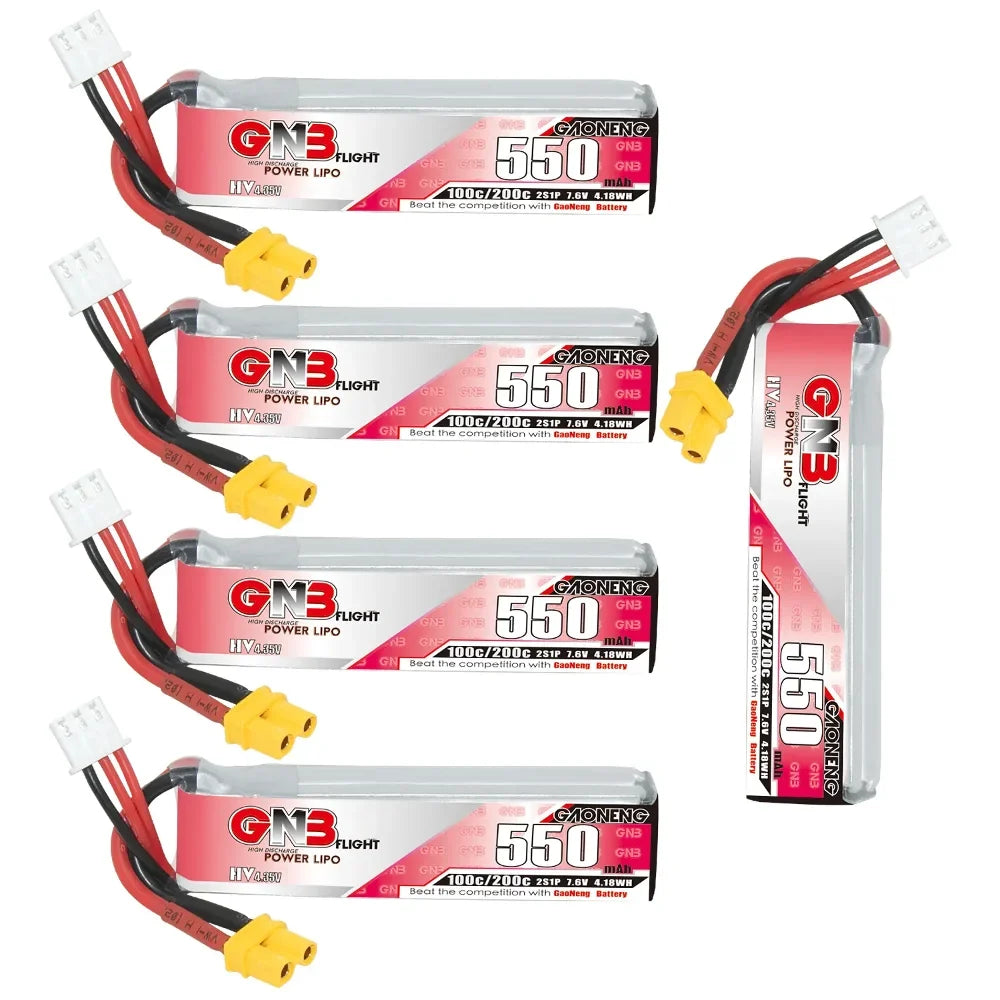 GNB 2S 7.6V 550mAh 100C/200C HV Lipo Battery For Happymodel FPV Racing Cine Whoop BetaFPV RC Drone With XT30U-F Plug