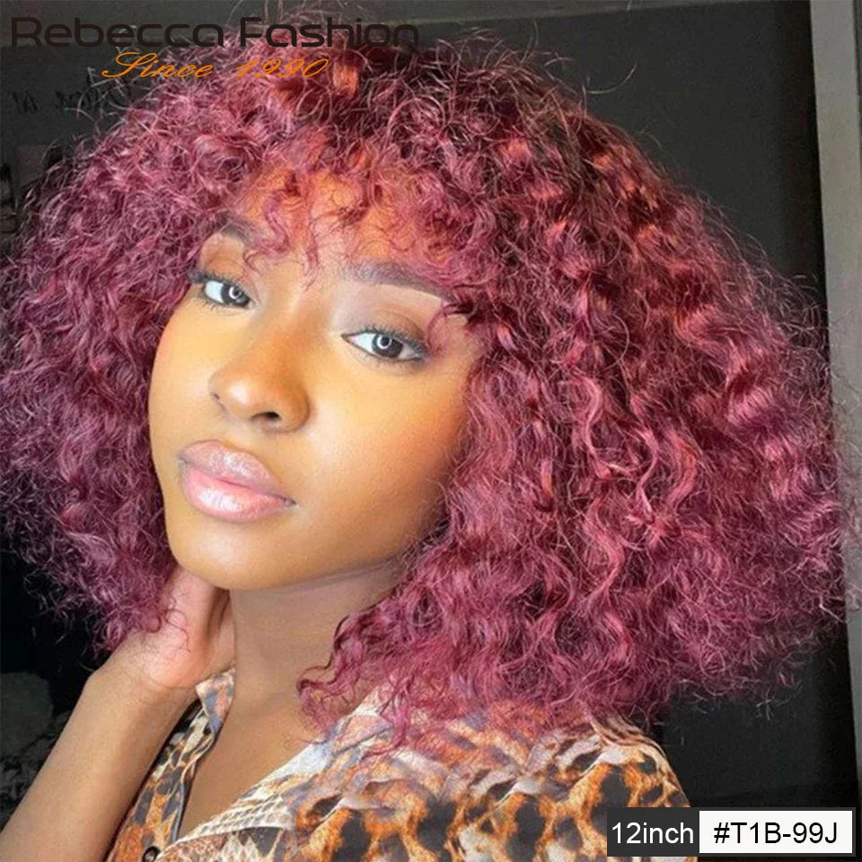 Pelucas de cabello humano Jerry Curly Short Pixie Bob Cut con flequillo, pelucas Remy Curly Bob para mujeres negras, peluca Full Machine Made #1B 1B/99J