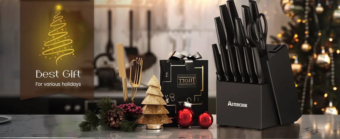 15-Piece Kitchen Knife Set with Block & Built-in Sharpener – Dishwasher Safe German Stainless Steel Knives