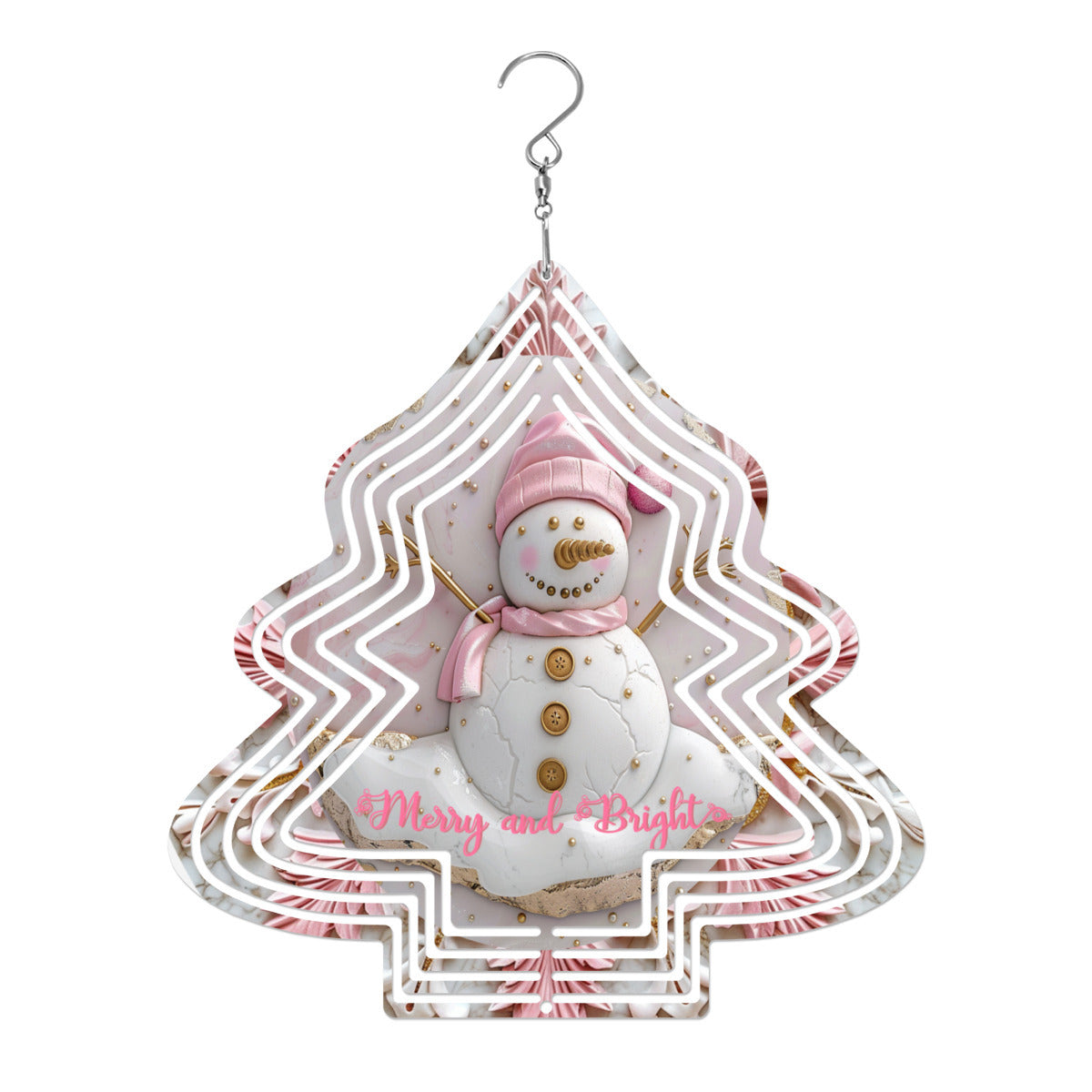 Merry and Bright Pink Snowman Wind Spinner Outdoor Decor