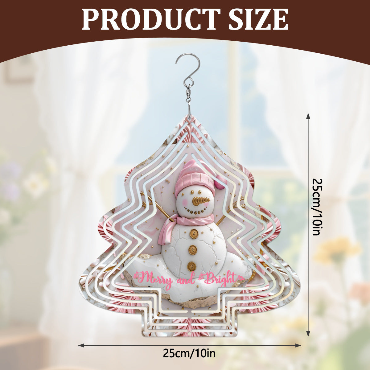 Merry and Bright Pink Snowman Wind Spinner Outdoor Decor