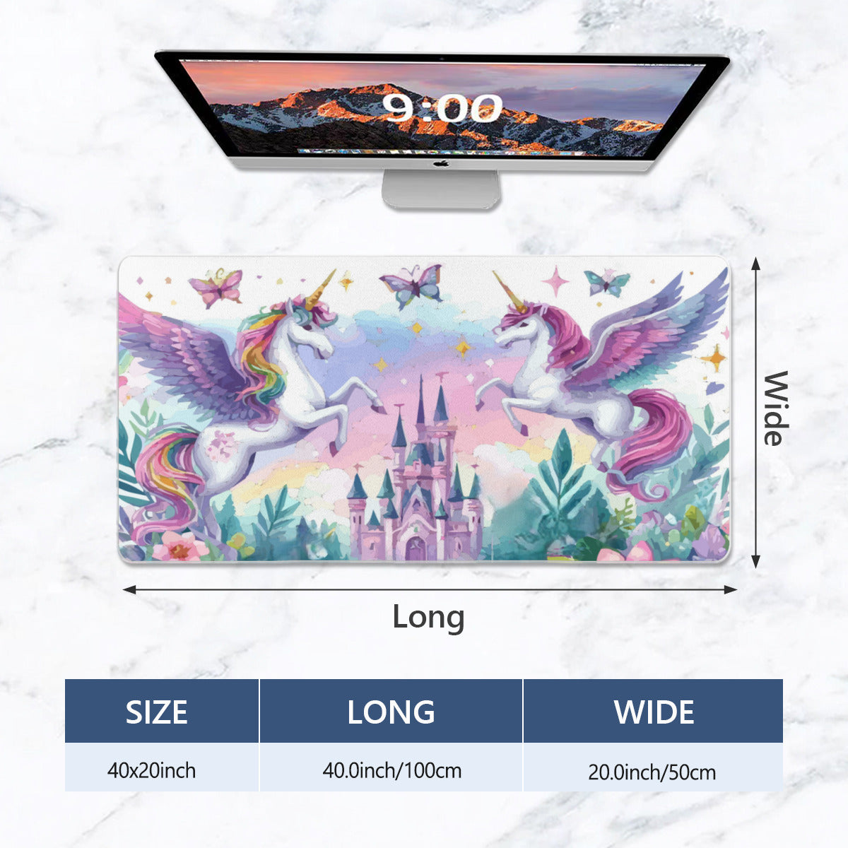 Pink Unicorns and Castle 40" x 20" Mousepad Desk Mat