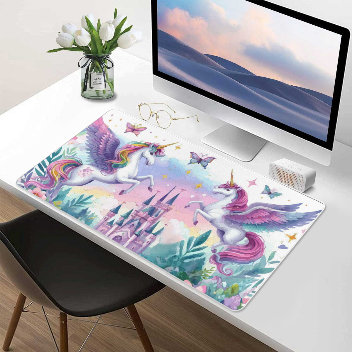 Pink Unicorns and Castle 40" x 20" Mousepad Desk Mat