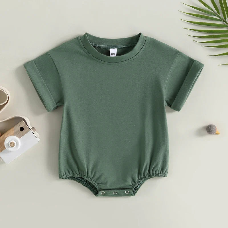 Baby Boy Girl Solid Color Short Sleeve Bubble Romper Oversized T-Shirt