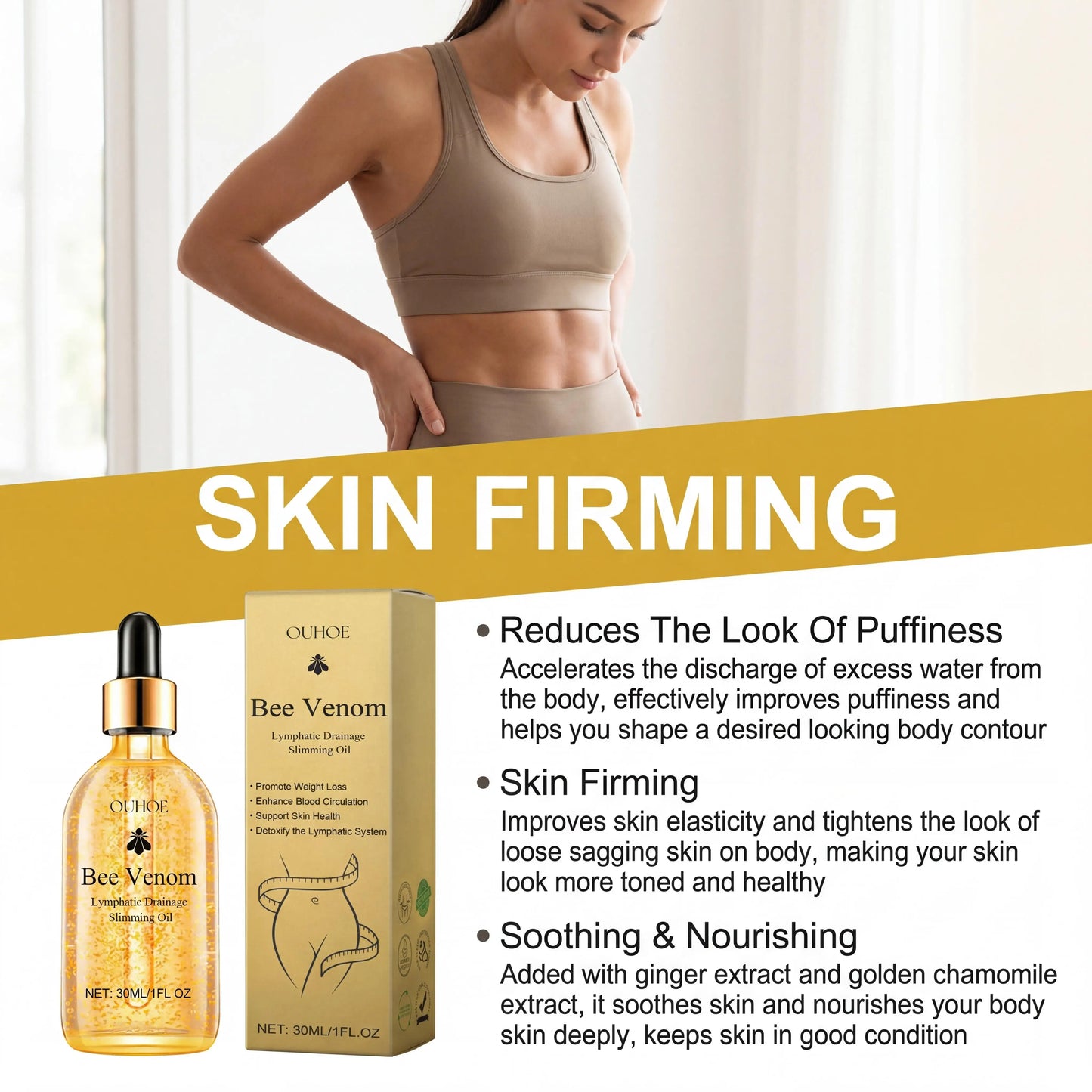 Bee Venom Slimming Oil Lymphatic Drainage Weight Loss Body Firming Tightening Hydrating Fat Burning Anti Cellulite Massage Oil