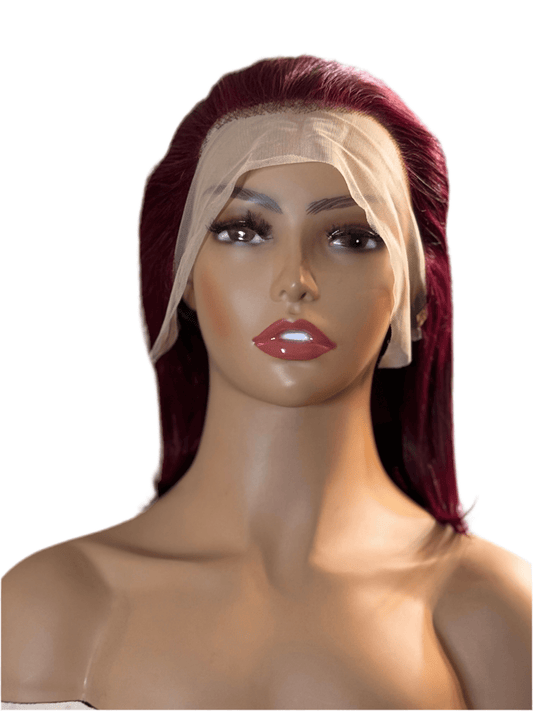 Ruby Cut – Peluca con encaje frontal, estilo bob recto (rojo borgoña)