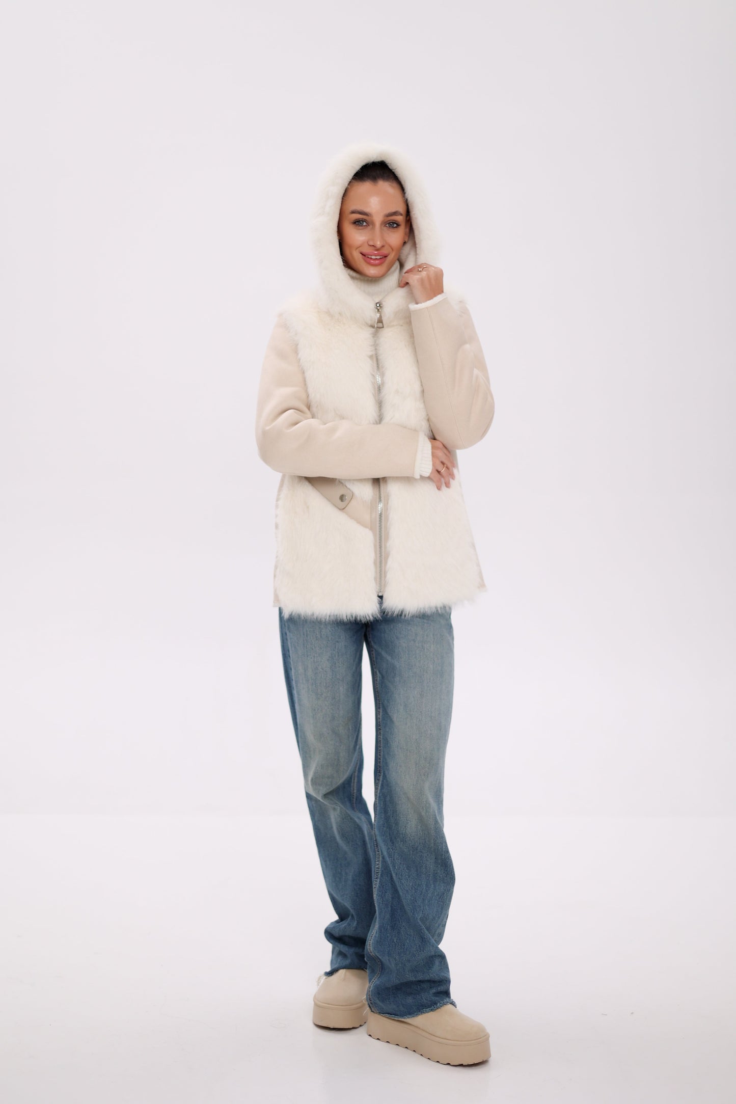 ⇆ Chaqueta Reversible con Capucha de Mezcla de Lana