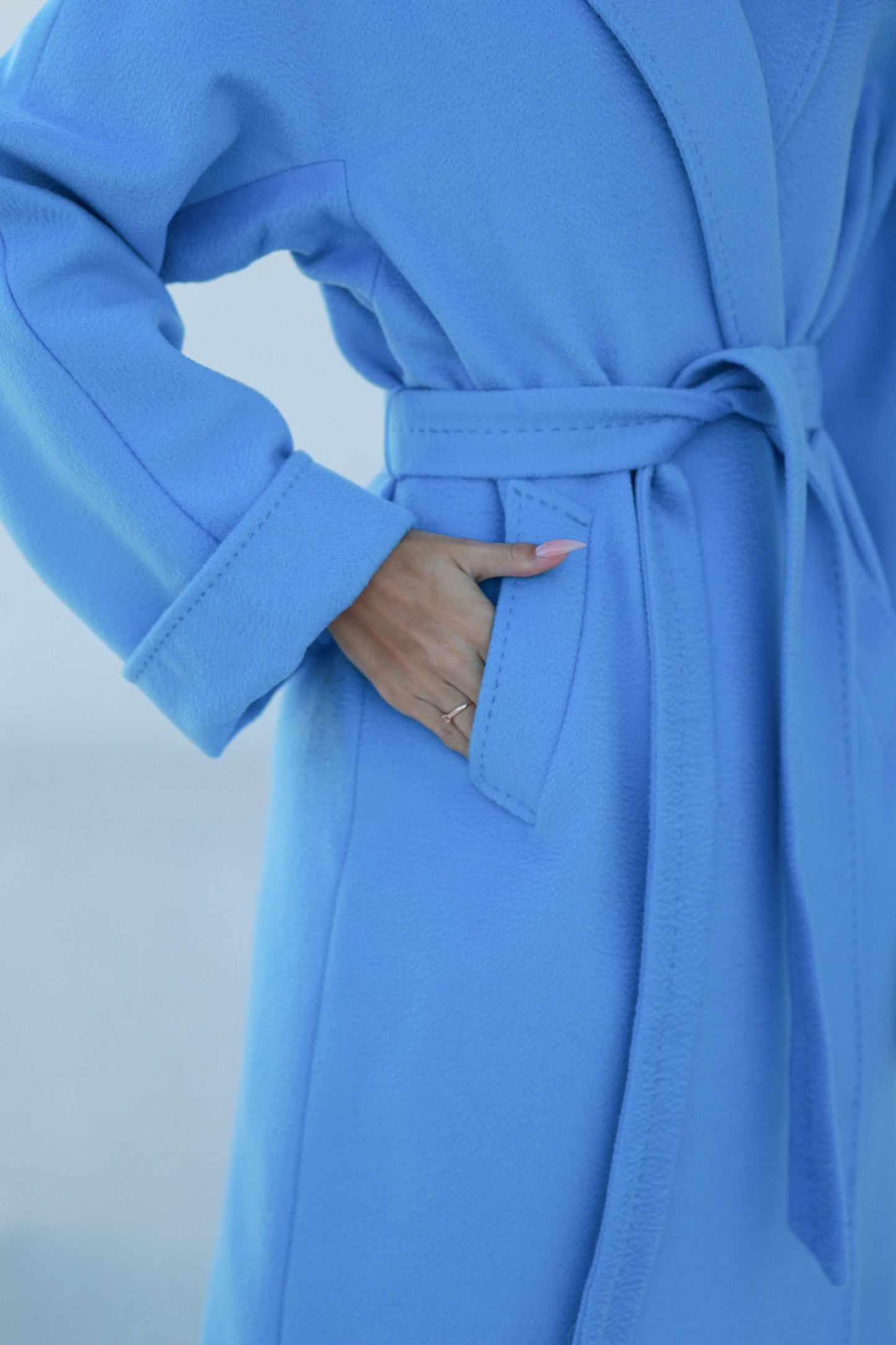 Abrigo Clásico de Mezcla de Lana y Cachemira Cepillada en Azul Celeste