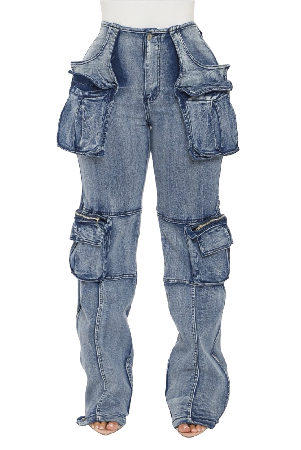 Pantalones cargo de mezclilla con lavado ácido
