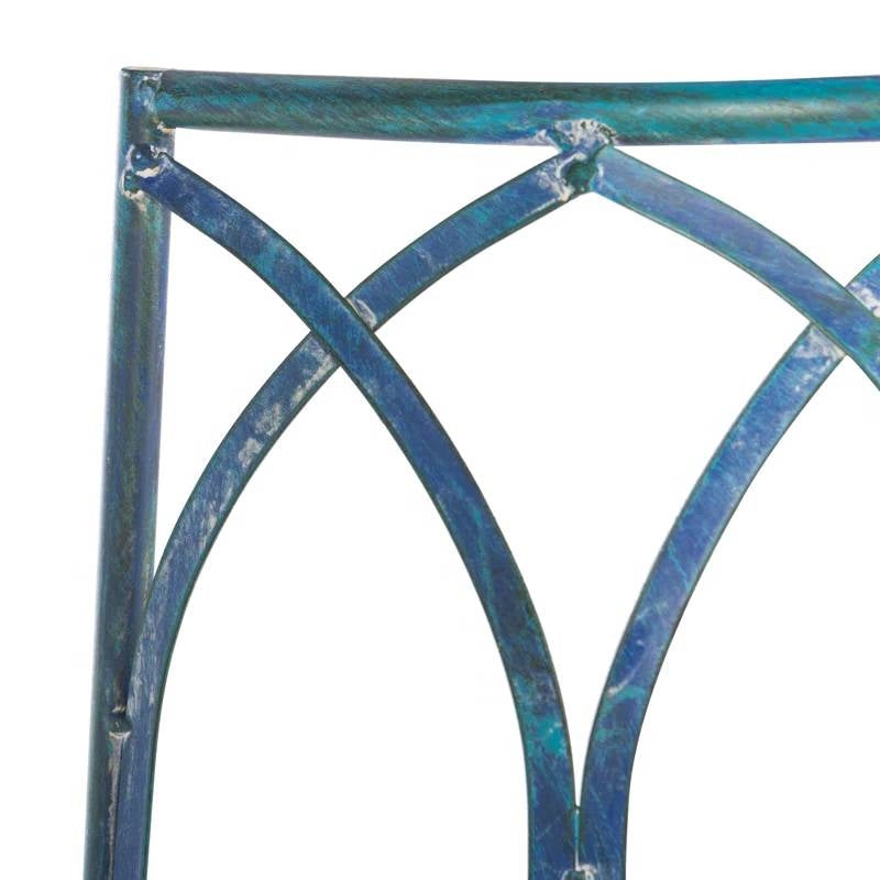 Banco de árbol de hierro forjado azul antiguo para jardín o patio semicircular para exteriores