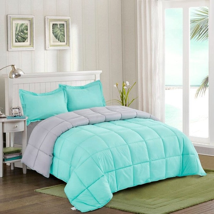 Juego de edredón de microfibra tradicional reversible de 3 piezas para cama individual/individual XL en azul/gris