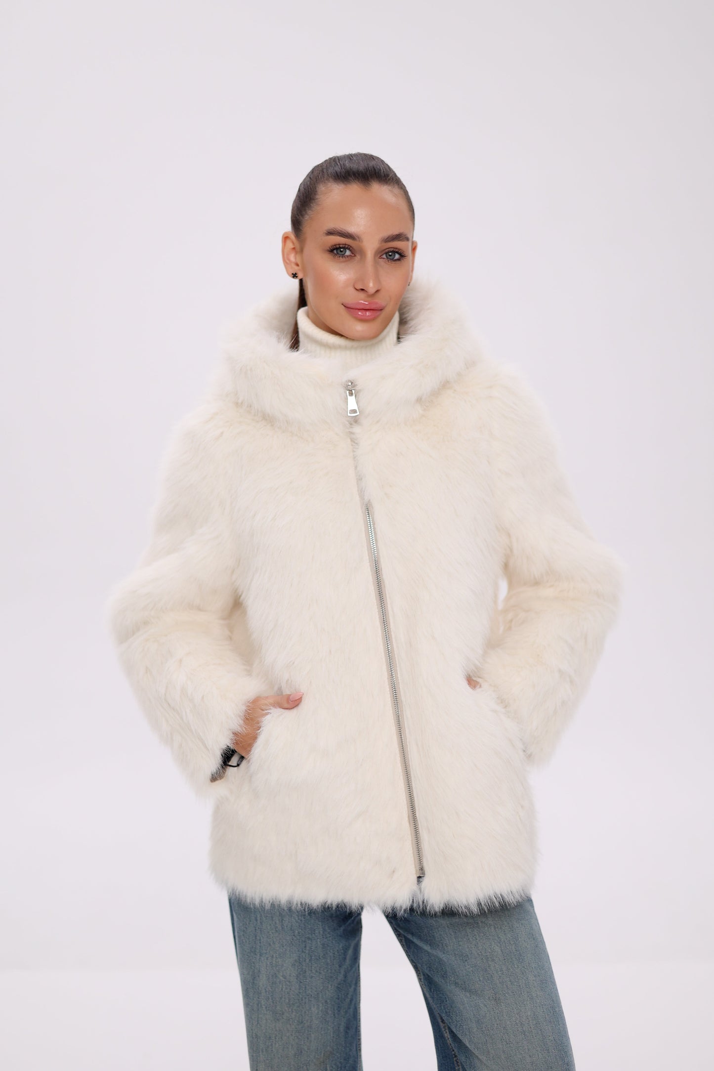 ⇆ Chaqueta Reversible con Capucha de Mezcla de Lana