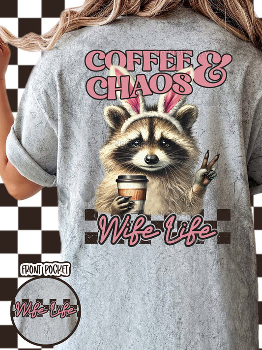 Camiseta de la vida de esposa "Café y caos"