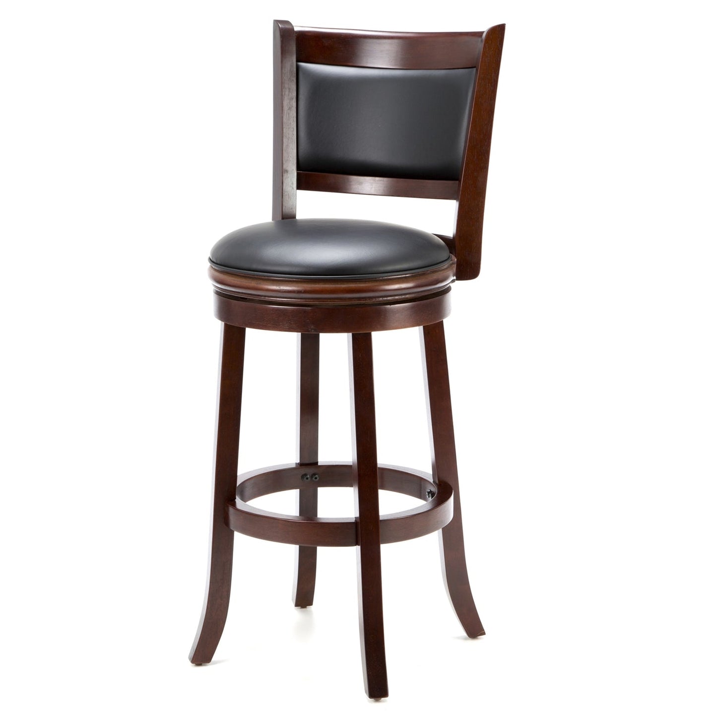 Taburete de bar de madera maciza de cerezo de 29 pulgadas con asiento giratorio de piel sintética