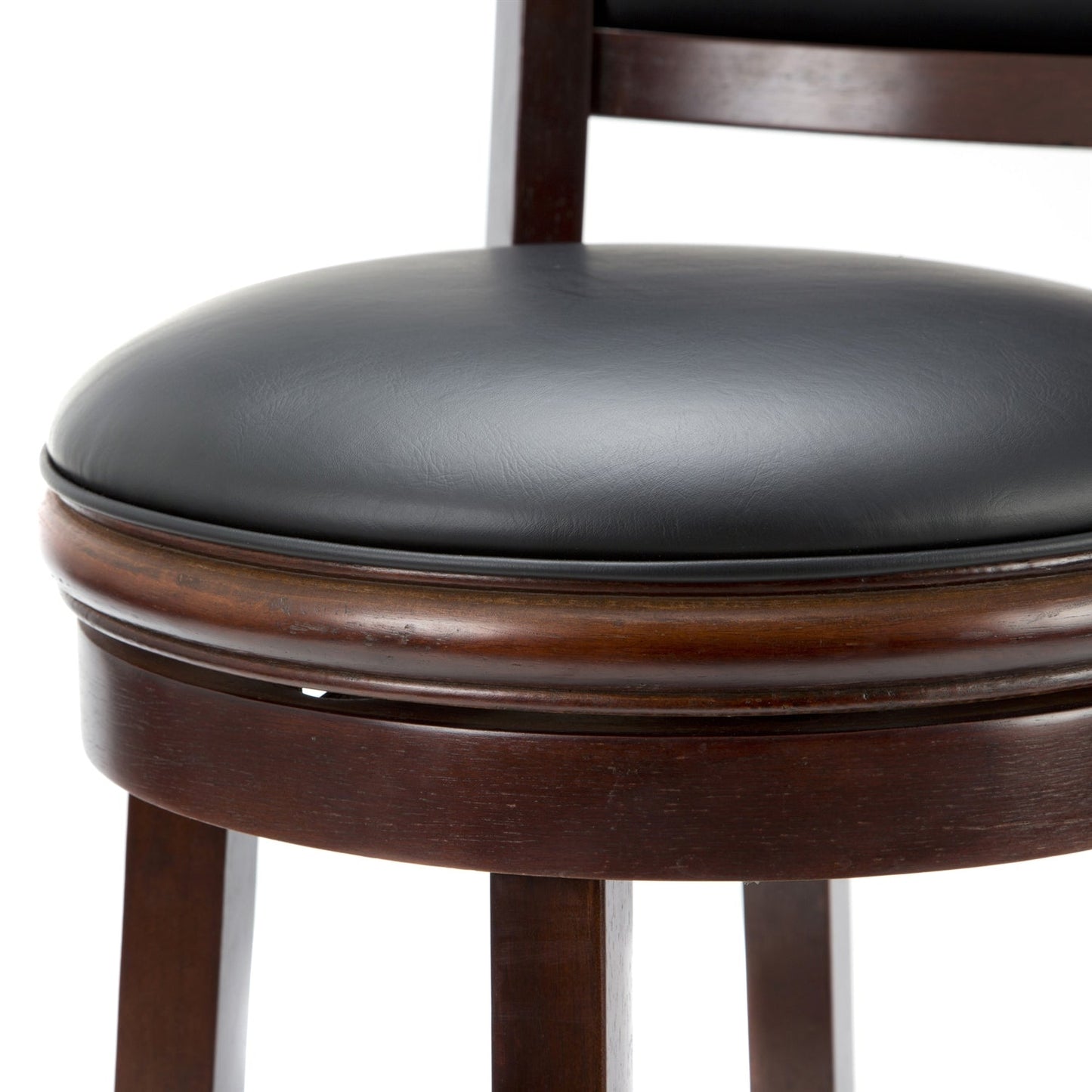 Taburete de bar de madera maciza de cerezo de 29 pulgadas con asiento giratorio de piel sintética