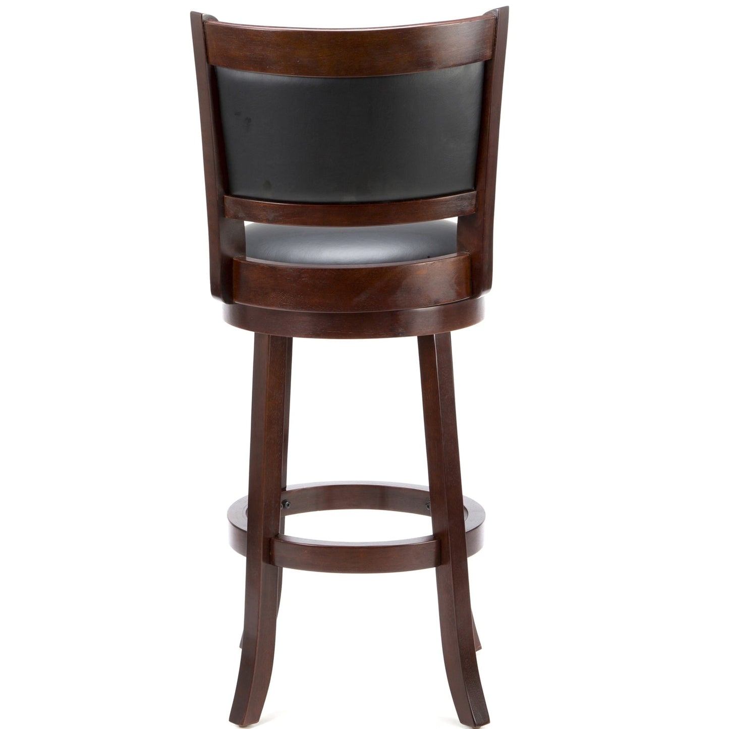 Taburete de bar de madera maciza de cerezo de 29 pulgadas con asiento giratorio de piel sintética