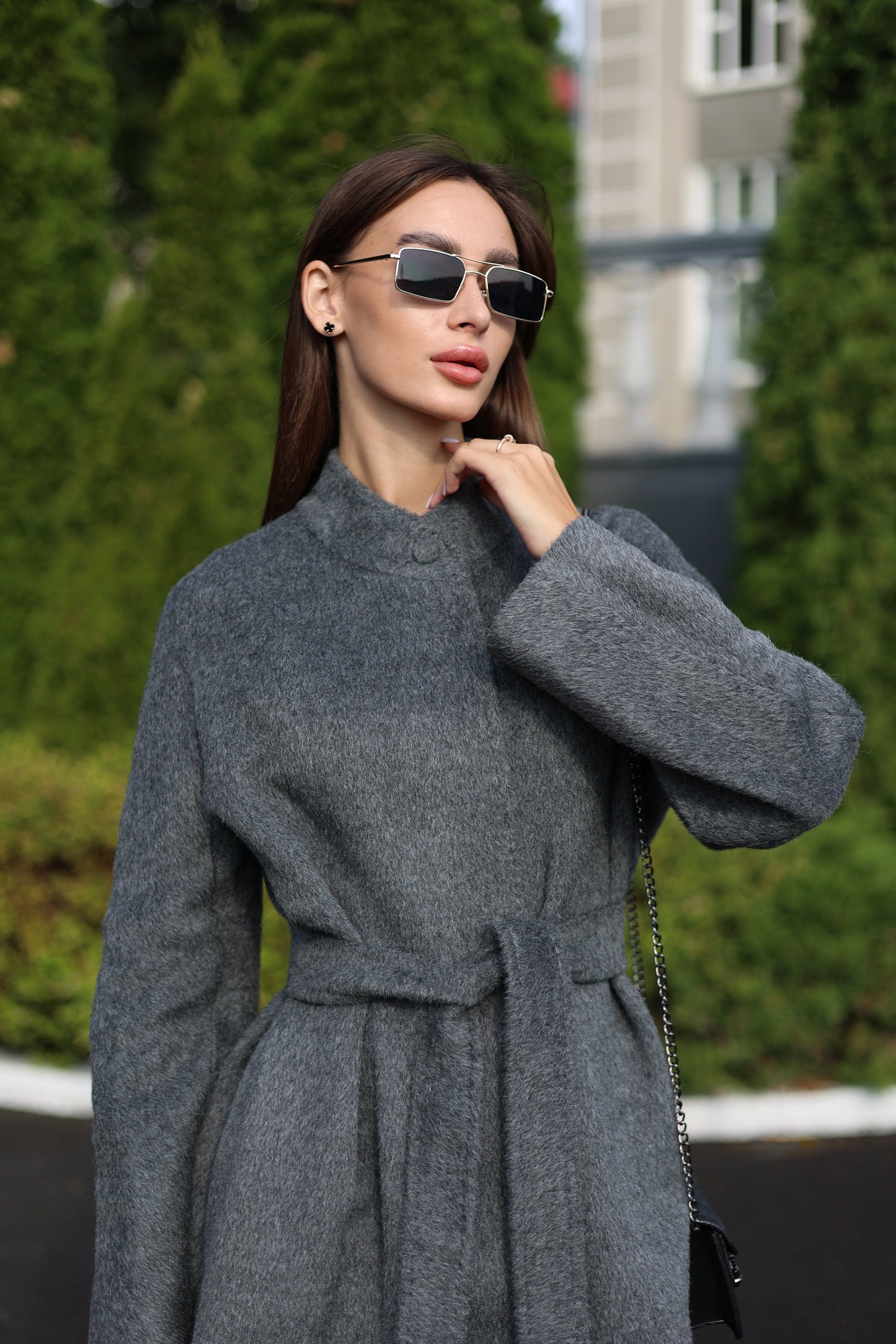 Abrigo de mezcla de lana de alpaca en gris suave