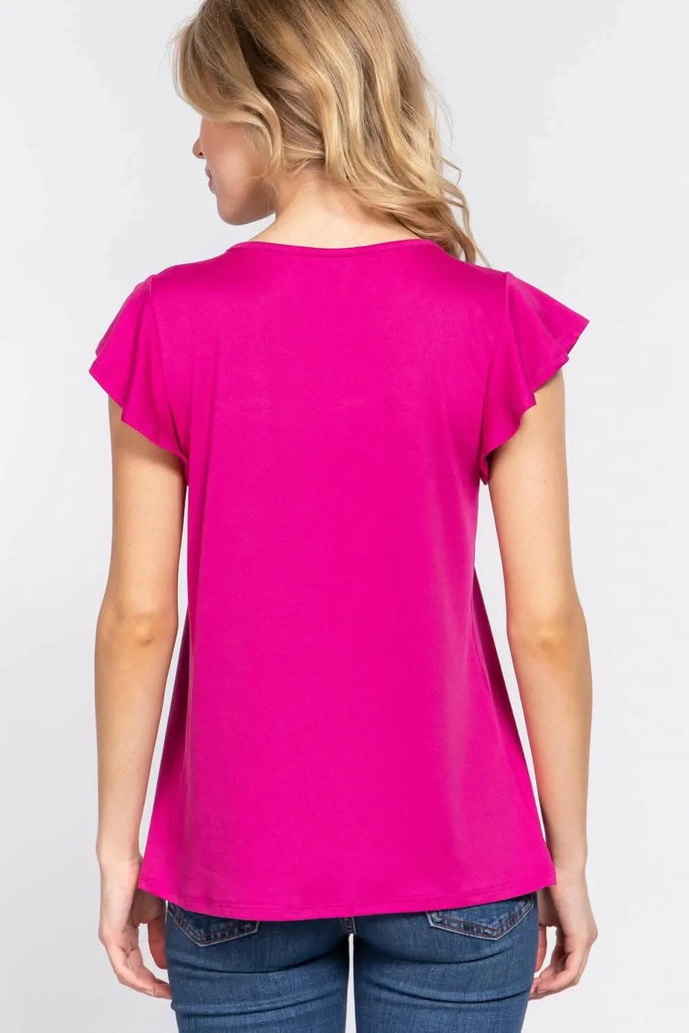 Sweaters Trendsi Ruffle Knit Top Blouse Magenta Small Lace Detail