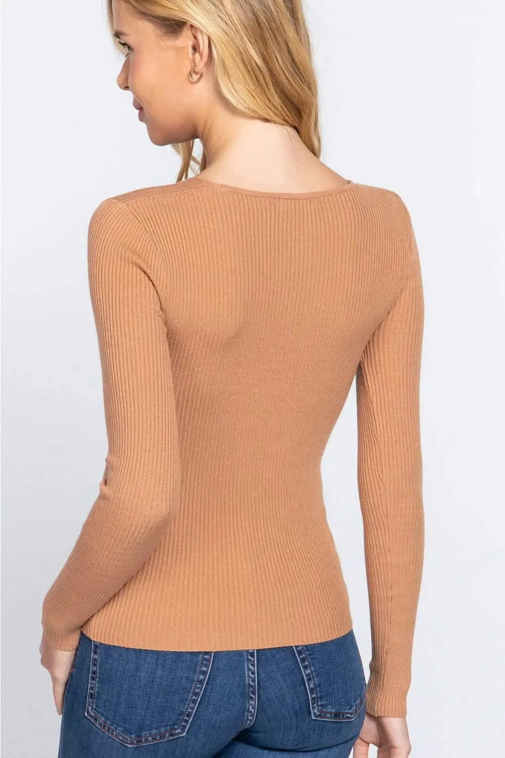 Activewear Top - V-Neck Fitted Rib Knit - Basic