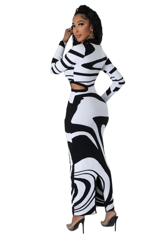 Black & White Knit Maxi Dress