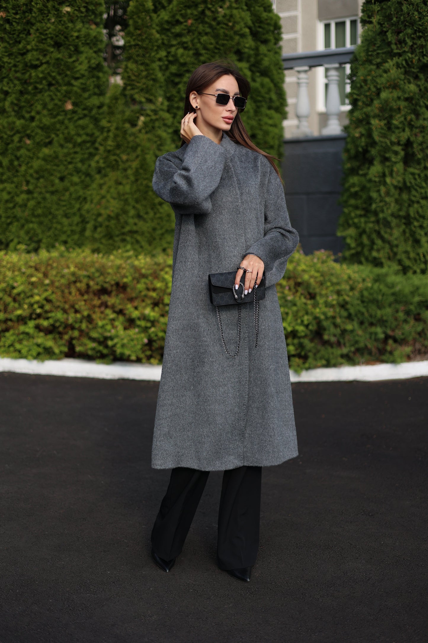 Abrigo de mezcla de lana de alpaca en gris suave
