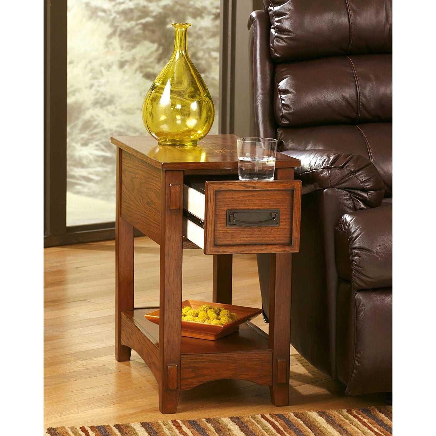 Mesa Auxiliar/de Noche Misión con 1 Cajón en Acabado de Madera Marrón