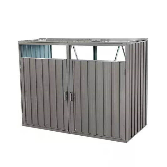 Cobertizo exterior de almacenamiento de cubos de basura de acero galvanizado gris - Para 2 cubos de basura