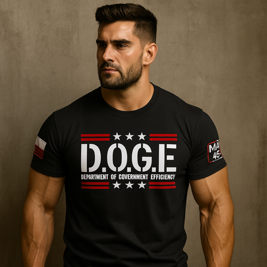 Camiseta negra D.O.G.E. con rojo