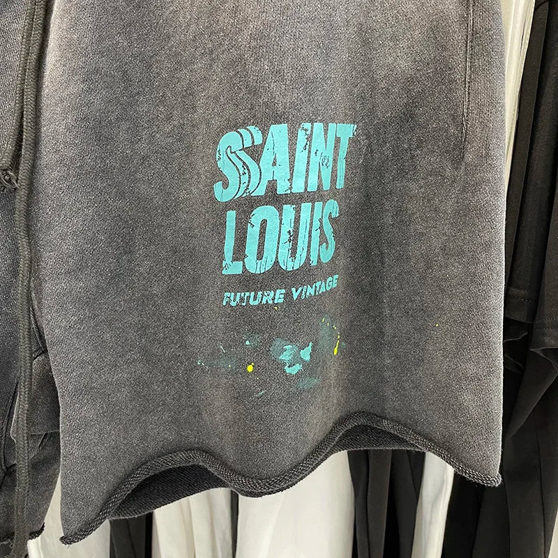 SAINT LOUIS Handmade Ink Spray Retro Style Shorts