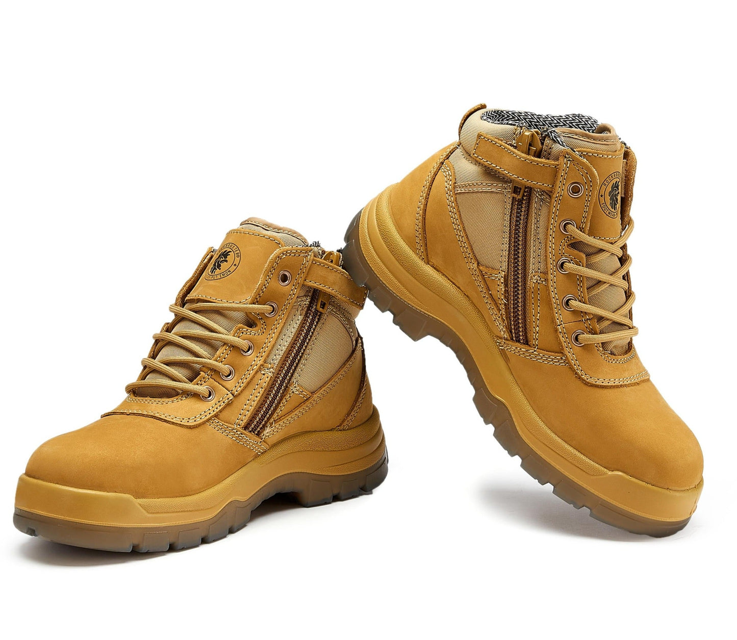 Botas de trabajo de cuero con puntera de acero y cremallera lateral de 6 pulgadas ROCKROOSTER Cortez Tan AK050