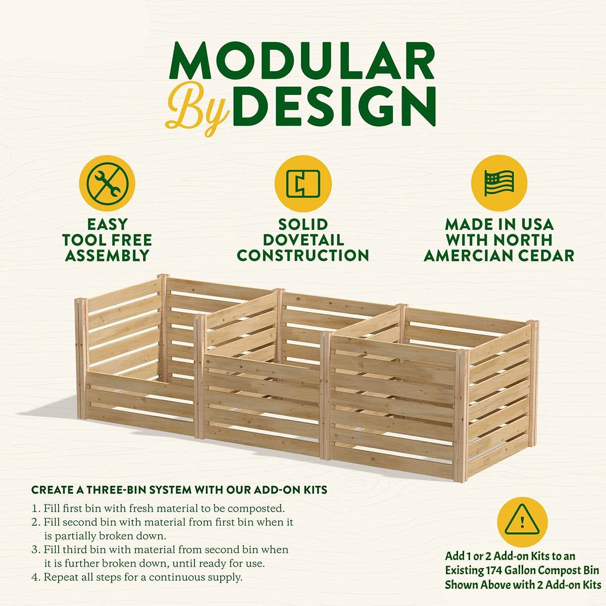 Kit de extensión para compostador de madera de cedro de 658 litros - Fabricado en EE. UU.