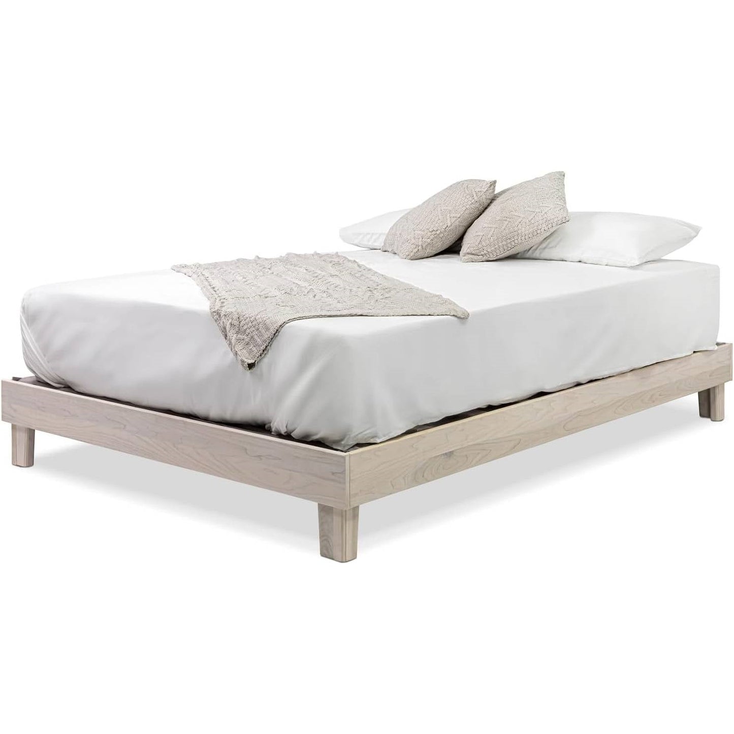 Base de cama de plataforma de madera maciza resistente tamaño matrimonial en blanco roto - Fabricado en EE. UU.