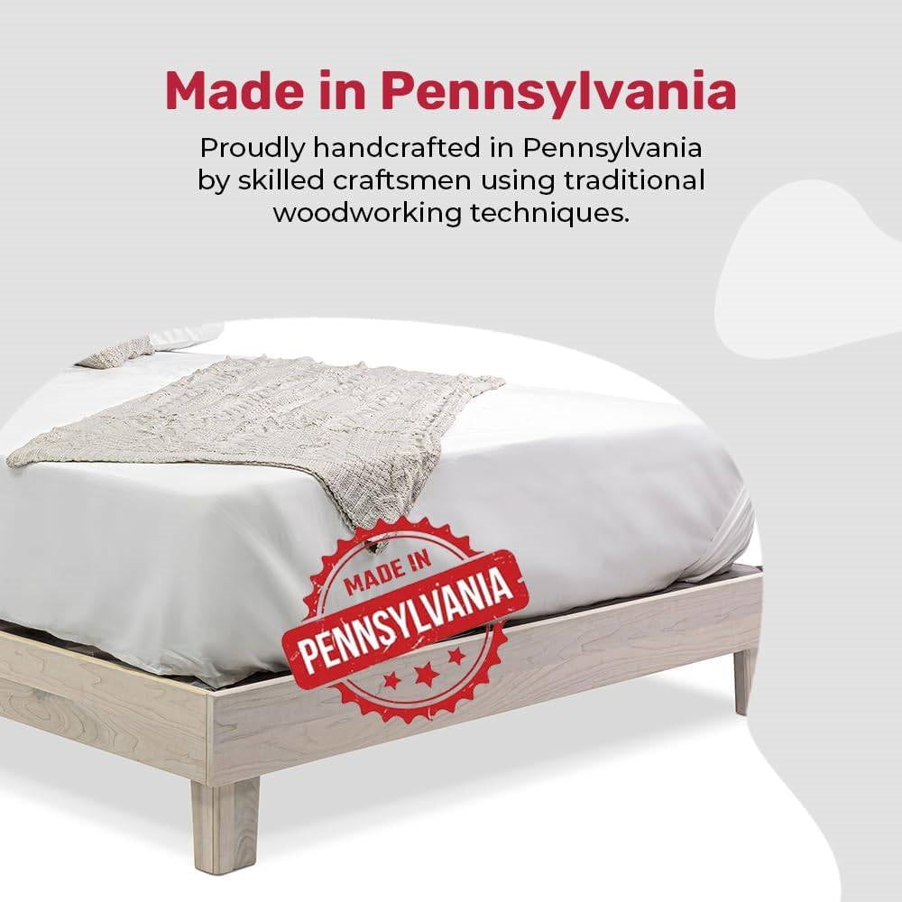 Base de cama de plataforma King size de madera maciza de alta resistencia en blanco roto - Hecha en EE. UU.